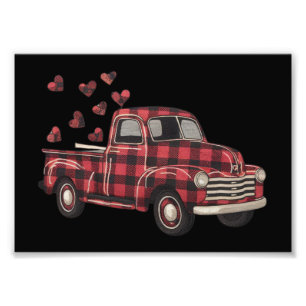 Valentine's Day Truck Funny Buffalo Plaid Leopard  Photo Print