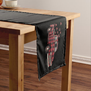 Valentine's Day Truck Funny Buffalo Plaid Leopard  Short Table Runner