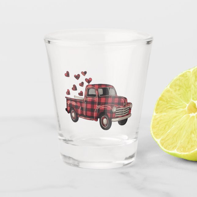 Valentine's Day Truck Funny Buffalo Plaid Leopard  Shot Glass (Front)