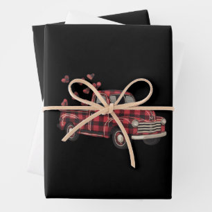 Valentine's Day Truck Funny Buffalo Plaid Leopard Wrapping Paper Sheet