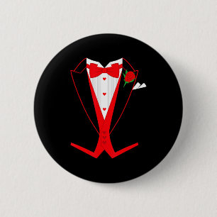 Valentine's Day Tuxedo Red Bow Tie Costume For Guy 6 Cm Round Badge