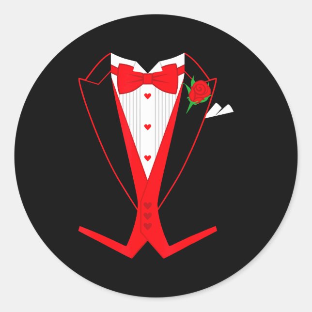Valentine's Day Tuxedo Red Bow Tie Costume For Guy Classic Round Sticker (Front)