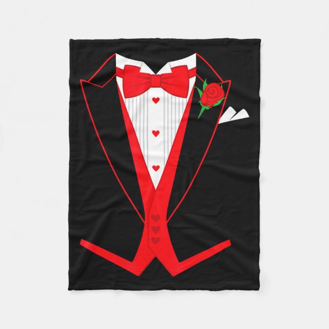 Valentine's Day Tuxedo Red Bow Tie Costume For Guy Fleece Blanket (Front)