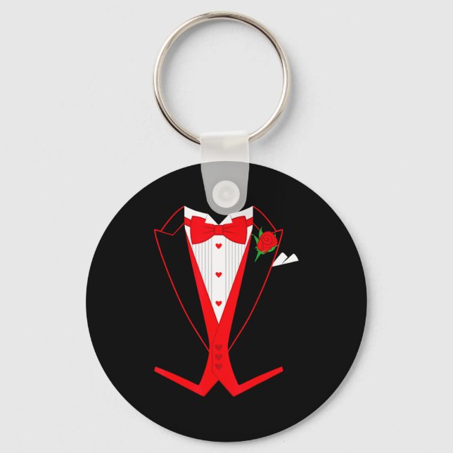 Valentine's Day Tuxedo Red Bow Tie Costume For Guy Key Ring (Front)