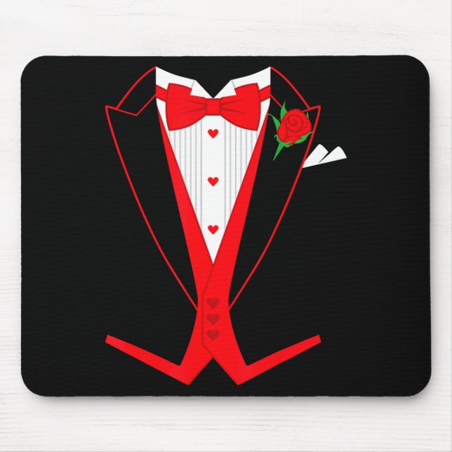 Valentine's Day Tuxedo Red Bow Tie Costume For Guy Mouse Mat (Front)