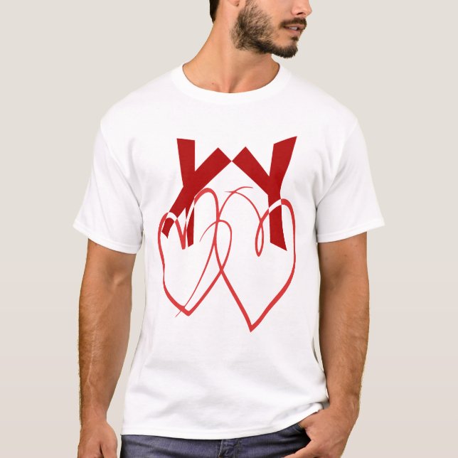 Valentine's Day two cute red hearts love T-Shirt (Front)