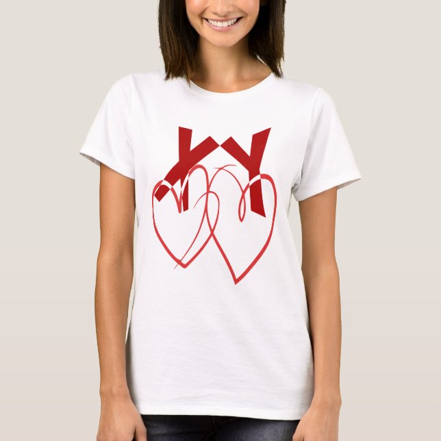 Valentine's Day two cute red hearts love T-Shirt (Front)