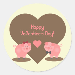 Valentine's Day - Two pigs in Mud with Hearts Classic Round Sticker