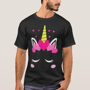 Valentine's Day Unicorn Face Hearts Cute Matching  T-Shirt