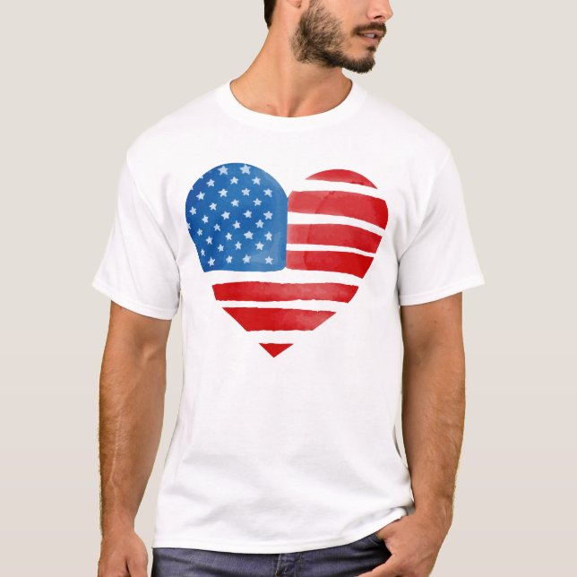 Valentines Day US American Flag Heart Patriotic T-Shirt (Front)