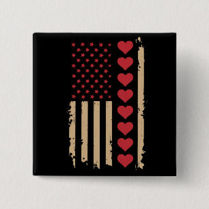 Valentine's Day US Flag Hearts 15 Cm Square Badge
