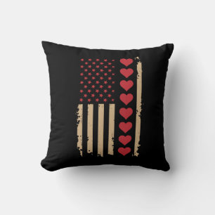 Valentine's Day US Flag Hearts  Cushion