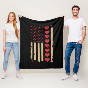 Valentine's Day US Flag Hearts Fleece Blanket