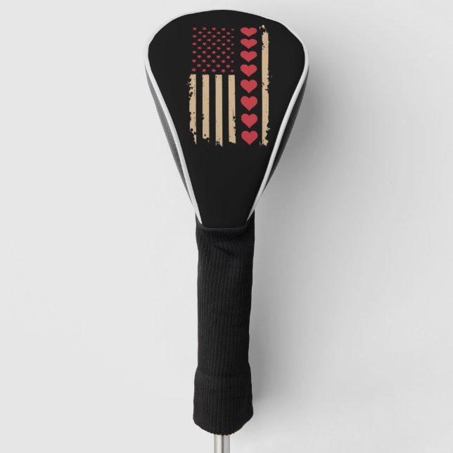 Valentine's Day US Flag Hearts  Golf Head Cover (Front)