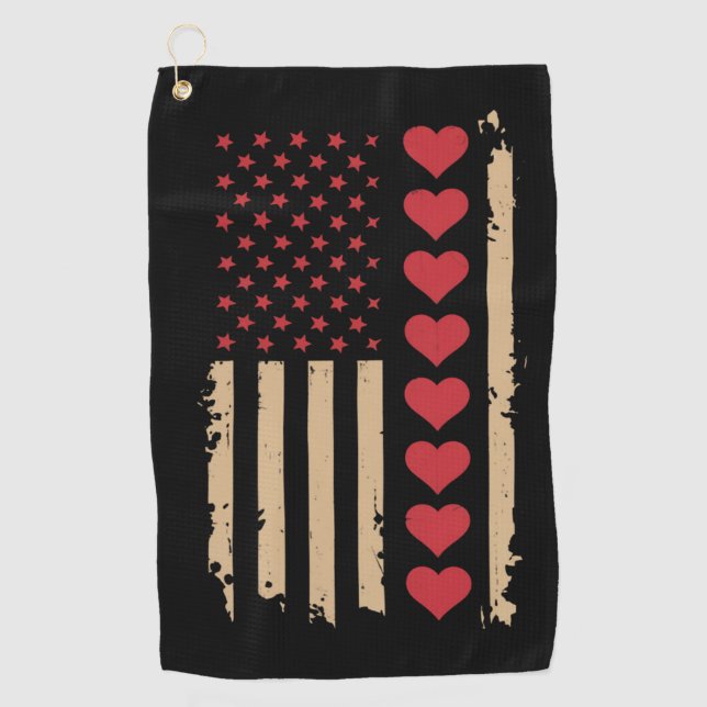 Valentine's Day US Flag Hearts  Golf Towel (Front)