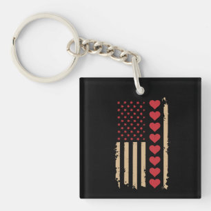 Valentine's Day US Flag Hearts Key Ring