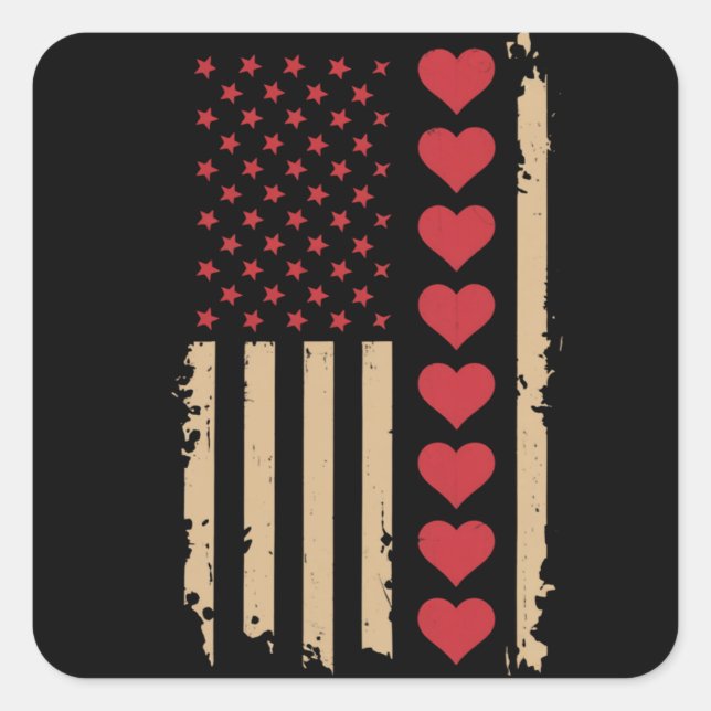 Valentine's Day US Flag Hearts  Square Sticker (Front)
