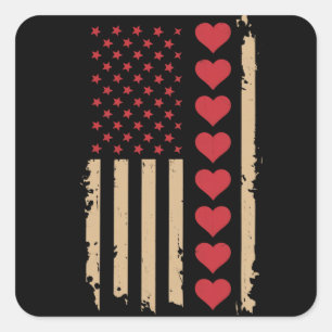 Valentine's Day US Flag Hearts Square Sticker