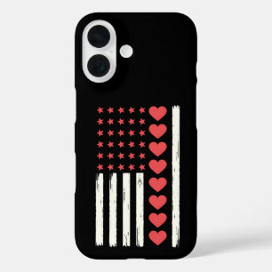 Valentine's Day US Flag Hearts USA Vintage iPhone 16 Case