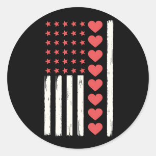 Valentine's Day US Flag Hearts USA Vintage Classic Round Sticker