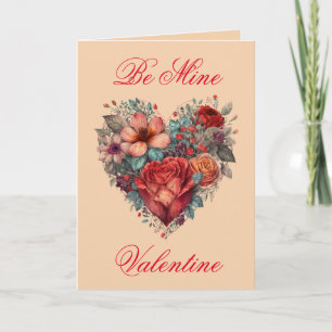 Valentines Day Vintage Heart and Flowers Card