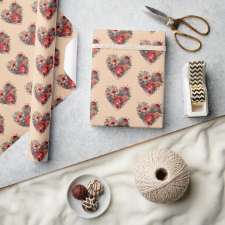 Valentines Day Vintage Heart and Flowers  Wrapping Paper