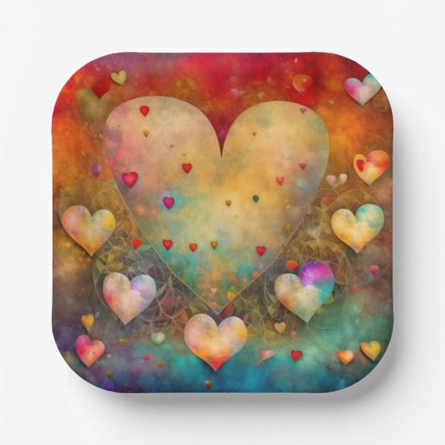 Valentine's Day Vintage Hearts Personalised Paper Plate (Front)