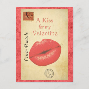Valentines Day Vintage Kiss French Postcard