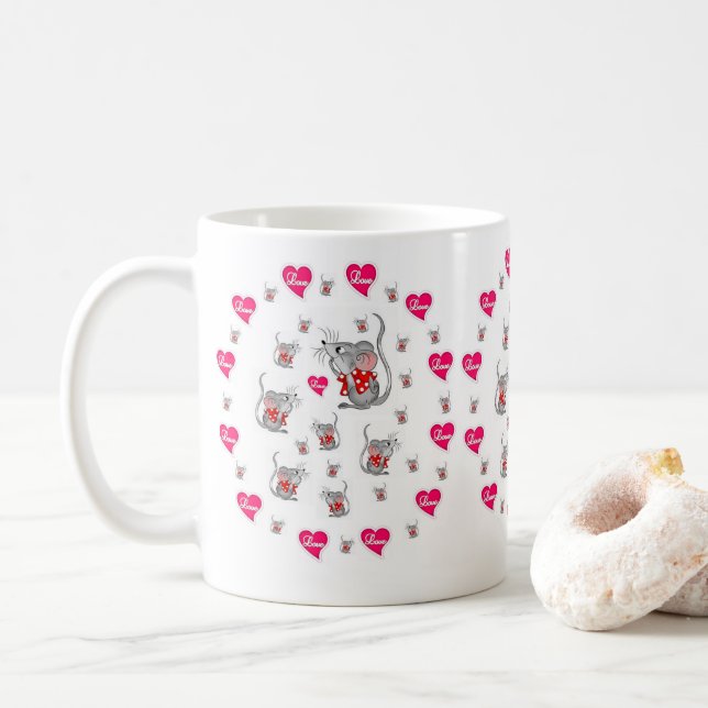 Valentine's Day Vintage Mice Mugs (With Donut)