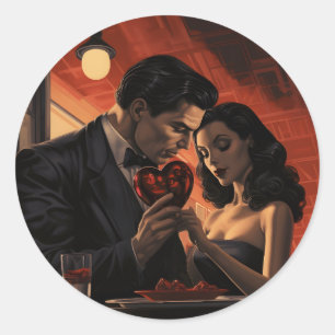 Valentines day vintage retro couple comic classic round sticker
