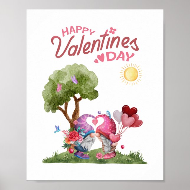 Valentine's Day Watercolor Gnome Couple   Poster (Front)