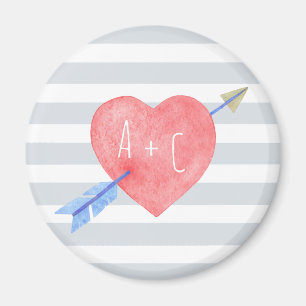 Valentines Day Watercolor Heart Arrow Love Initial Magnet