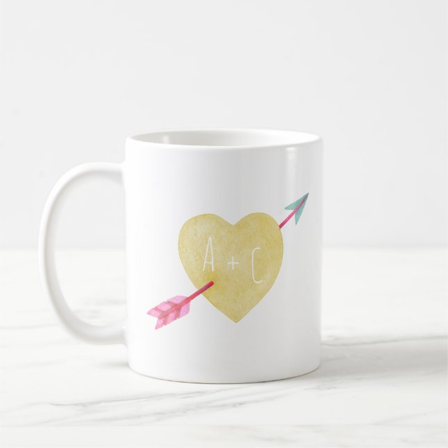 Valentine's Day Watercolor Heart Arrow Love Mug (Left)