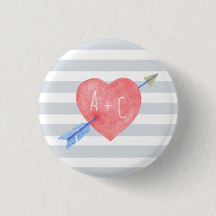 Valentine's Day Watercolor Heart Arrow Stripes 3 Cm Round Badge