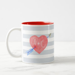 Valentine's Day Watercolor Heart Arrow Stripes Mug