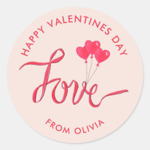 Valentines day watercolor heart balloons Love Classic Round Sticker