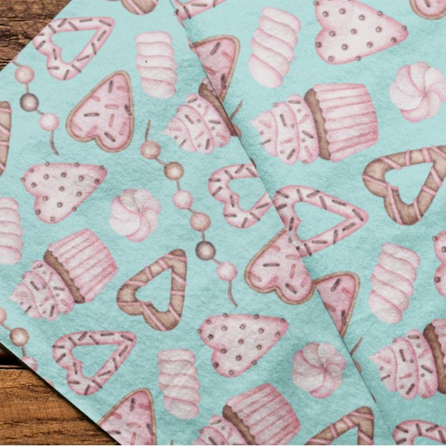 Valentine's Day Watercolor Heart Treats Cookies Tissue Paper (Creator Uploaded)