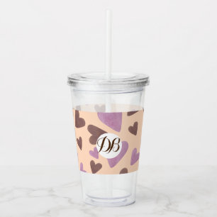 Valentines Day Watercolor Hearts Monogram Acrylic Tumbler