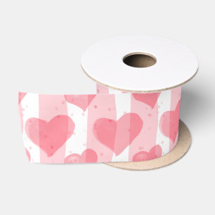 Valentine's day watercolor hearts wrapping paper satin ribbon