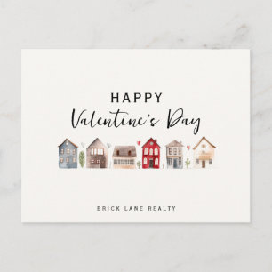 Valentine's Day Watercolor Houses Realty Promotion Holiday Postcard