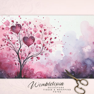 Valentine's Day Watercolor Pink Purple Heart Tree Tissue Paper
