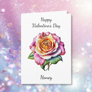 Valentine's Day   Watercolor Pink Rose Card