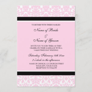 Valentine's Day Wedding Invitations Pink Damask