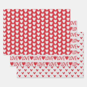 Valentine's Day Wedding Red White Glitter Hearts Wrapping Paper Sheet