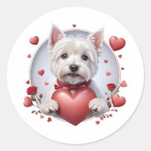 Valentine's Day Westie with heart Classic Round Sticker