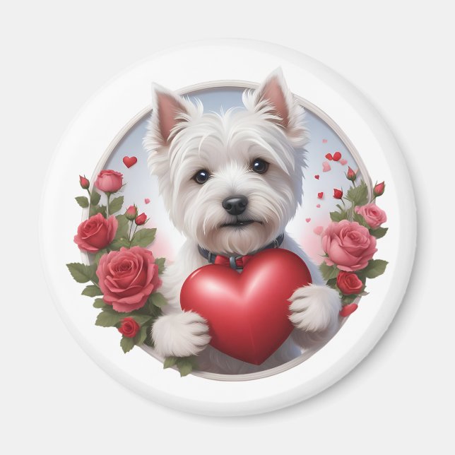 Valentine's Day Westie with heart Magnet (Front)