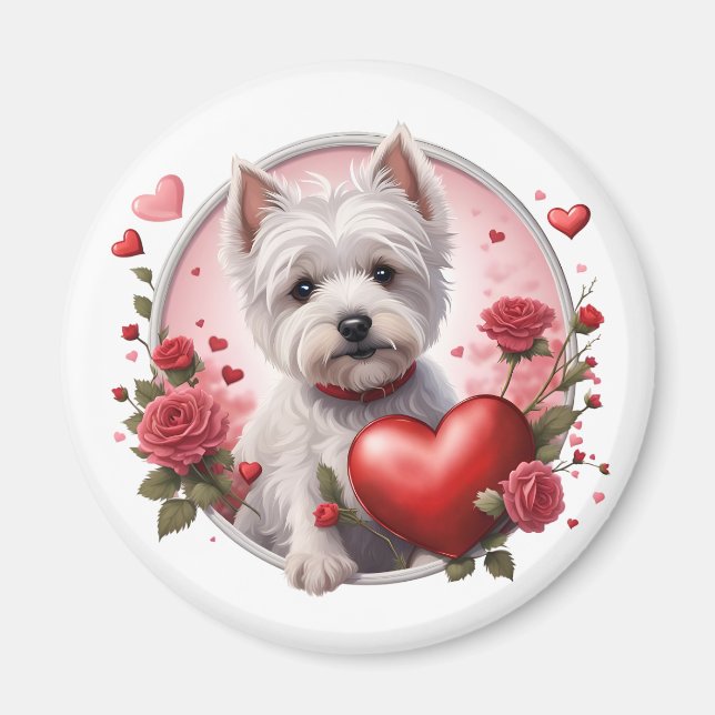 Valentine's Day Westie with heart Magnet (Front)