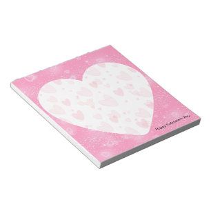Valentine's Day White Heart and Pink Background Notepad