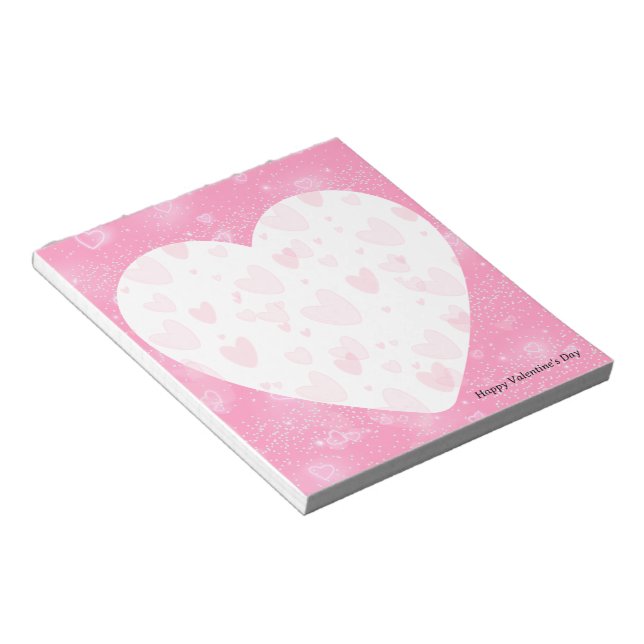 Valentine's Day White Heart and Pink Background Notepad (Angled)
