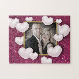 Valentine's Day White Hearts Burgundy Photo Jigsaw Puzzle